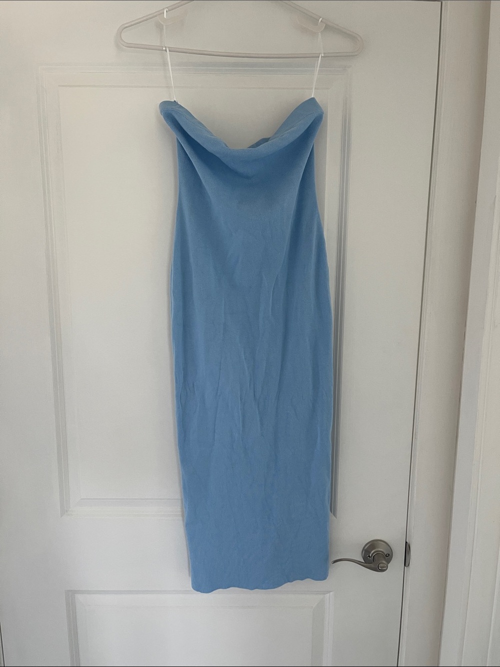 Hera Collection Sky Blue Strapless Cowl Midi Dress